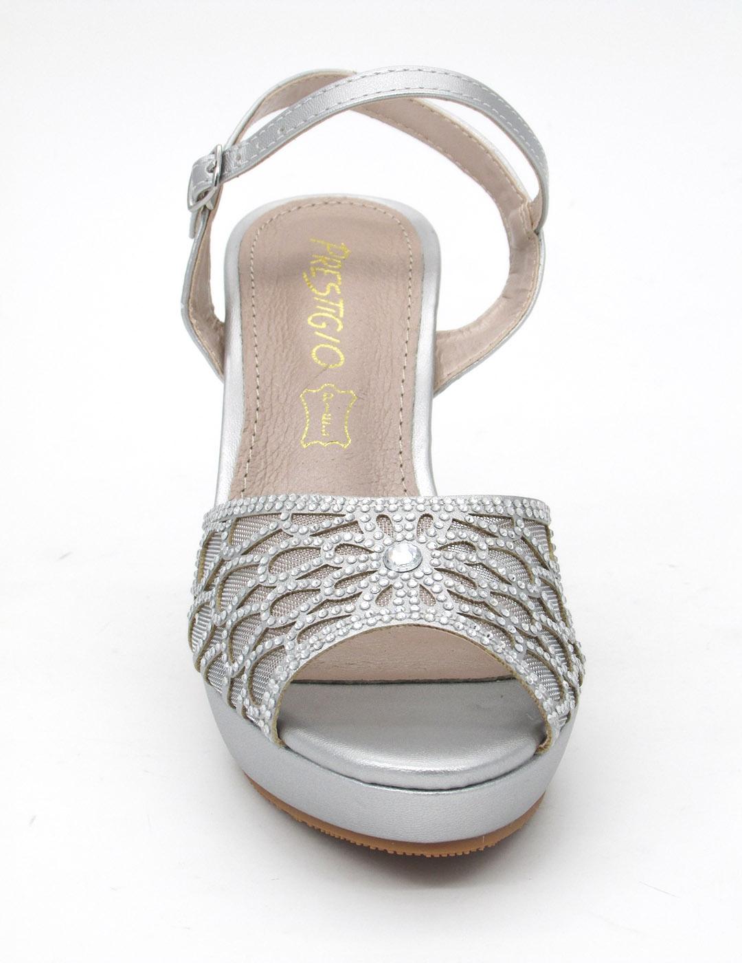 Sandalia Prestigio C443 plata para mujer