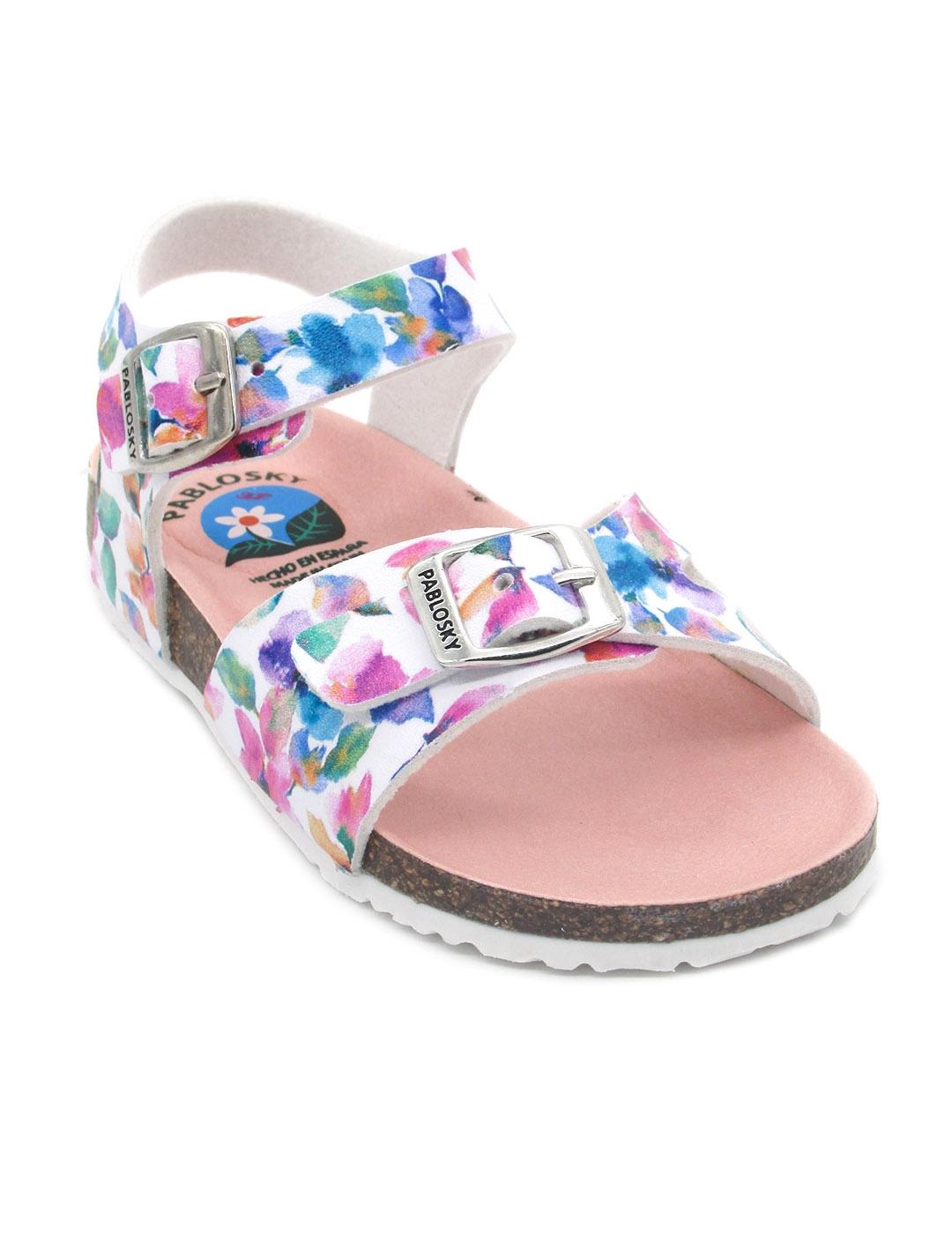 Sandalia Bio Pablosky 423400 blanco flores niña