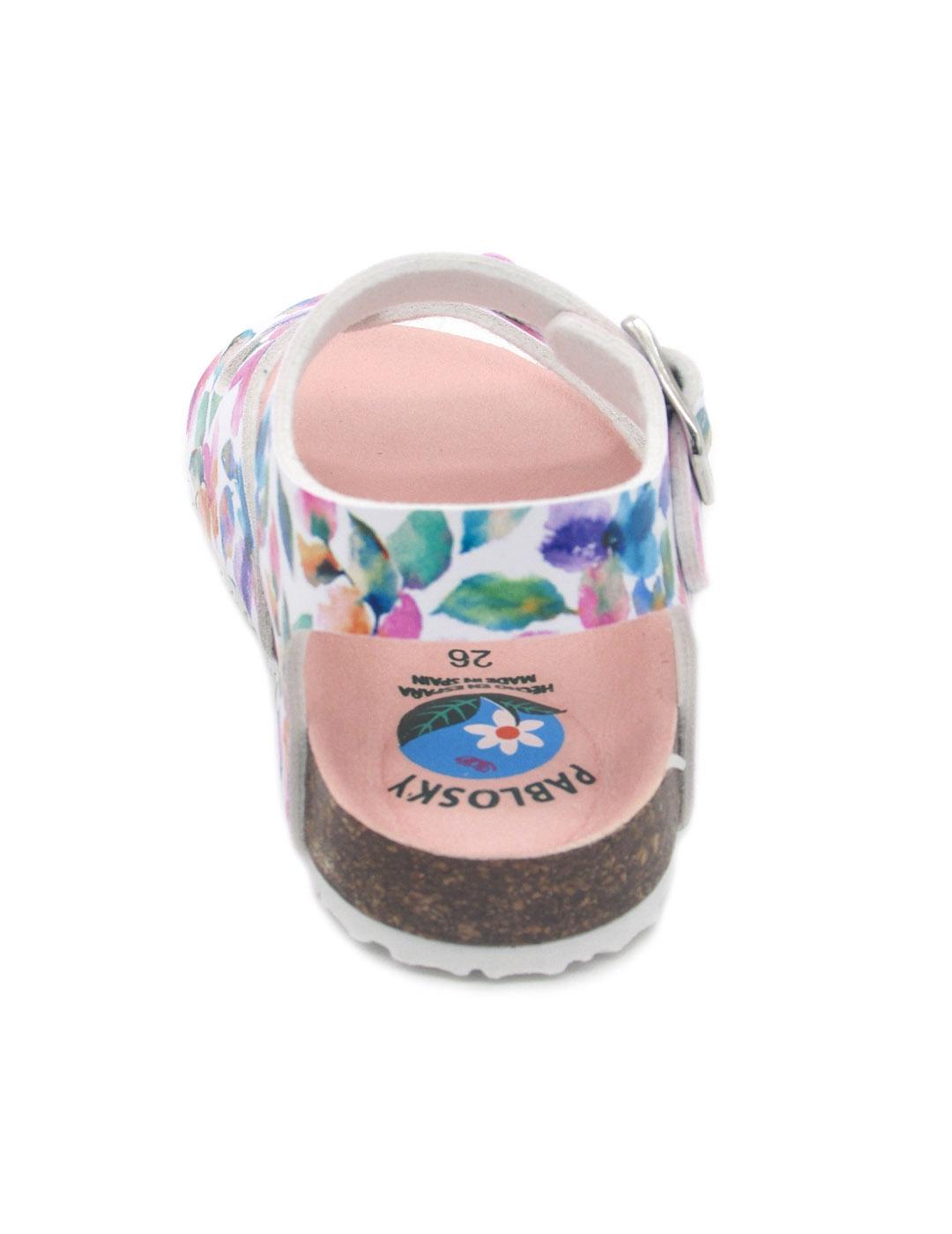 Sandalia Bio Pablosky 423400 blanco flores niña