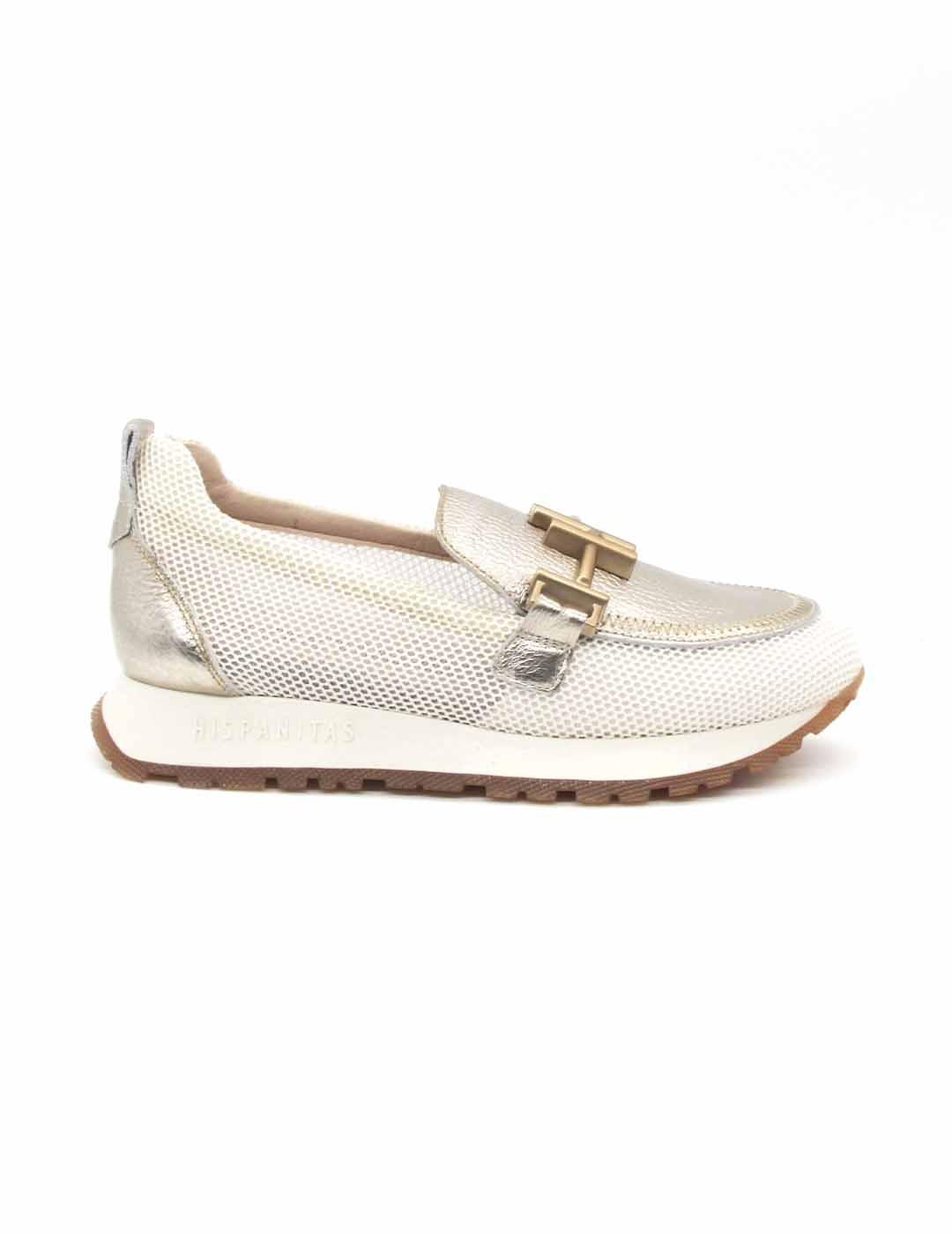 Mocasín Hispanitas HV253919 color blanco/dorado para mujer