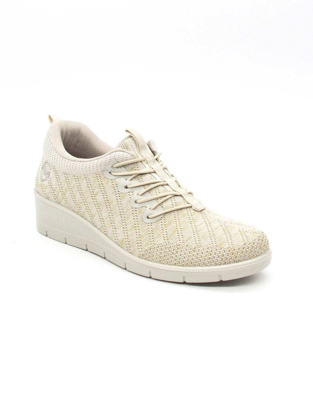 Zapato Deportivo Mysof t25M200 beige con cuña para mujer