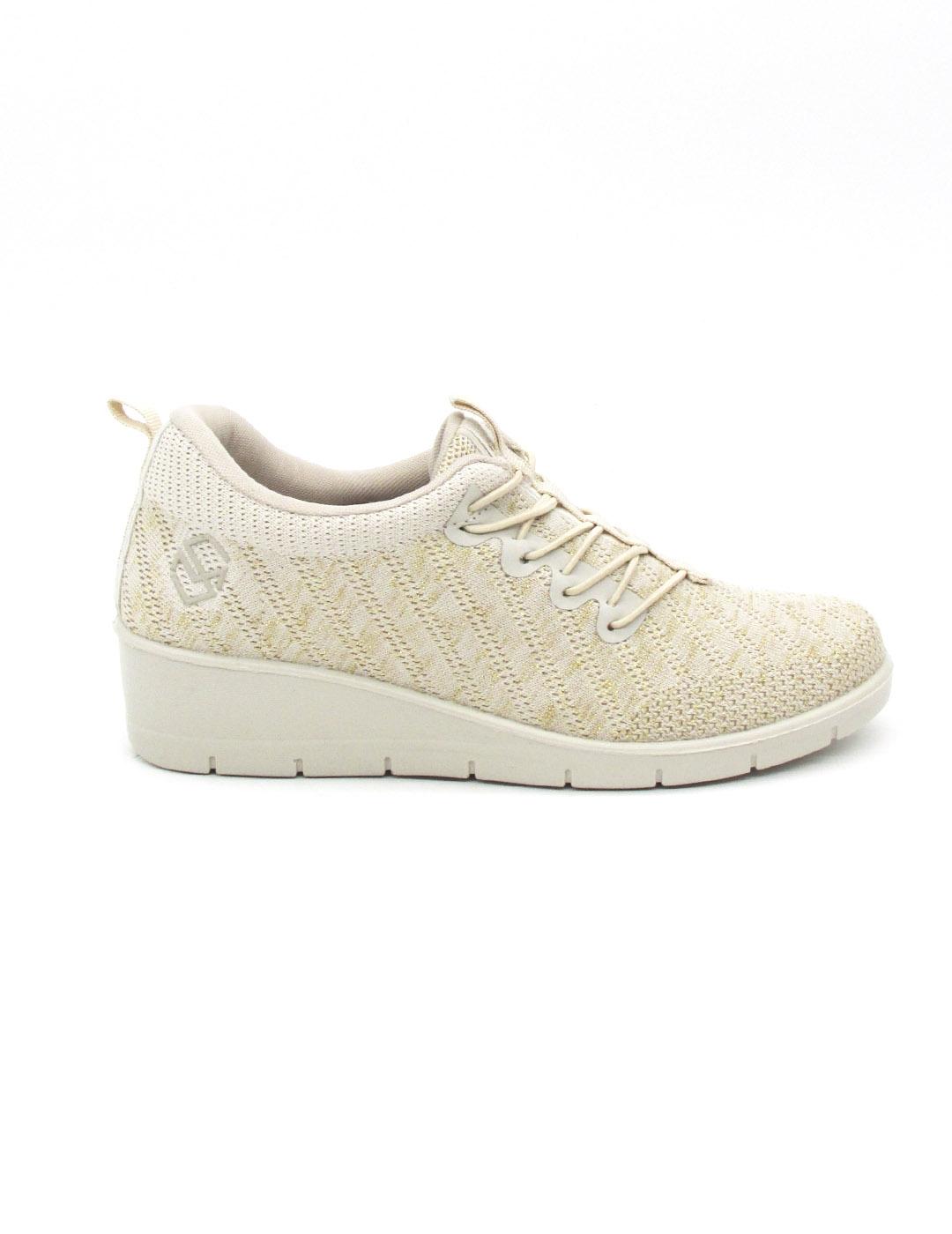 Zapato Deportivo Mysof t25M200 beige con cuña para mujer