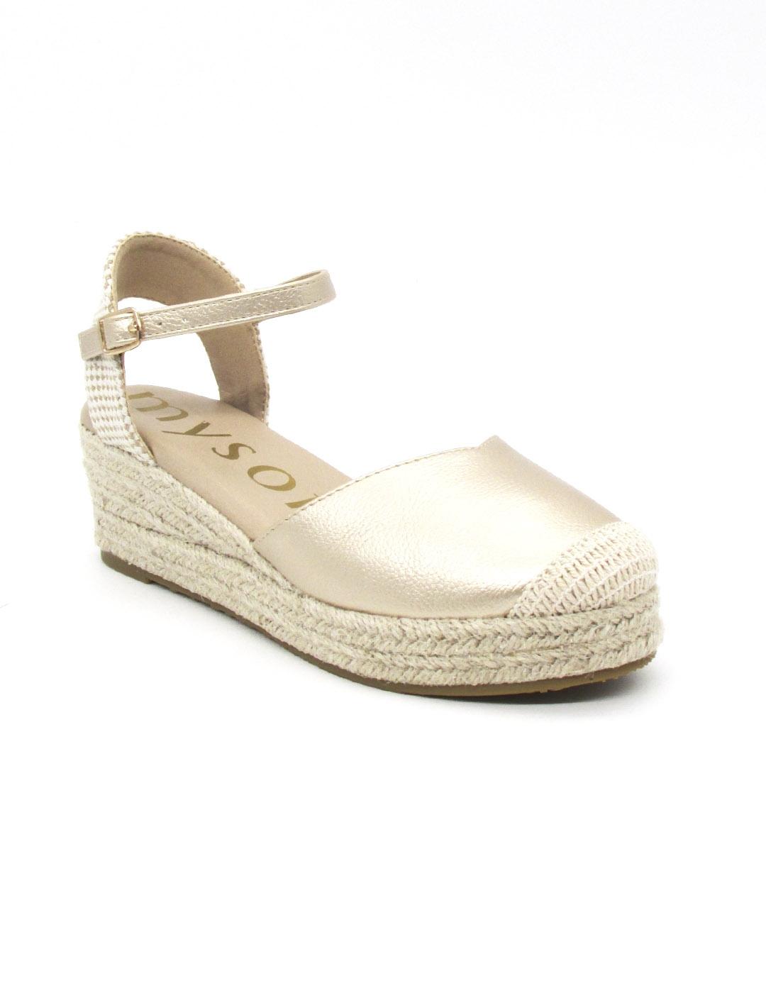 Alpargata Mysoft 25M130 de color platino con cuña para mujer