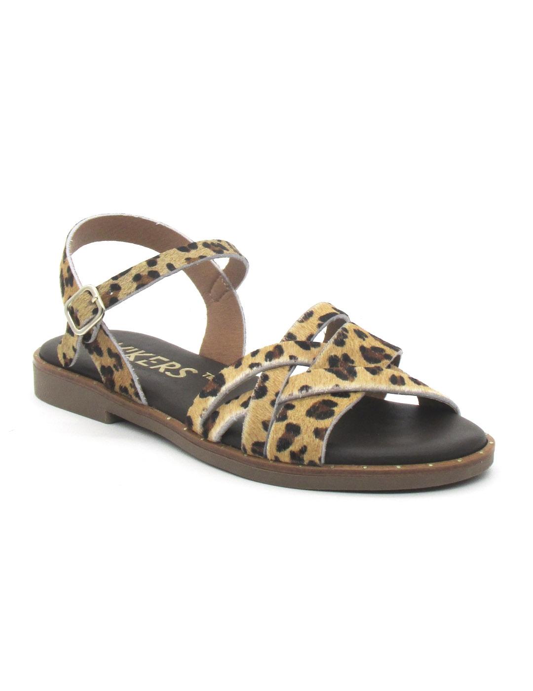 Sandalia Wikers R-144725 beige/leopardo plana para mujer