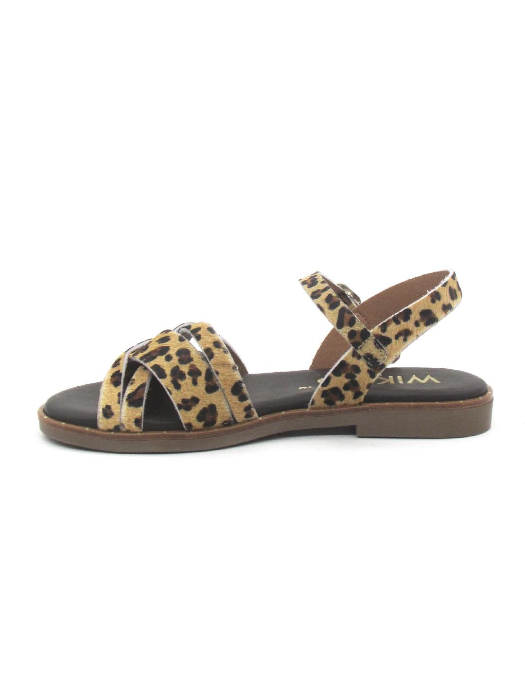 Sandalia Wikers R-144725 beige/leopardo plana para mujer