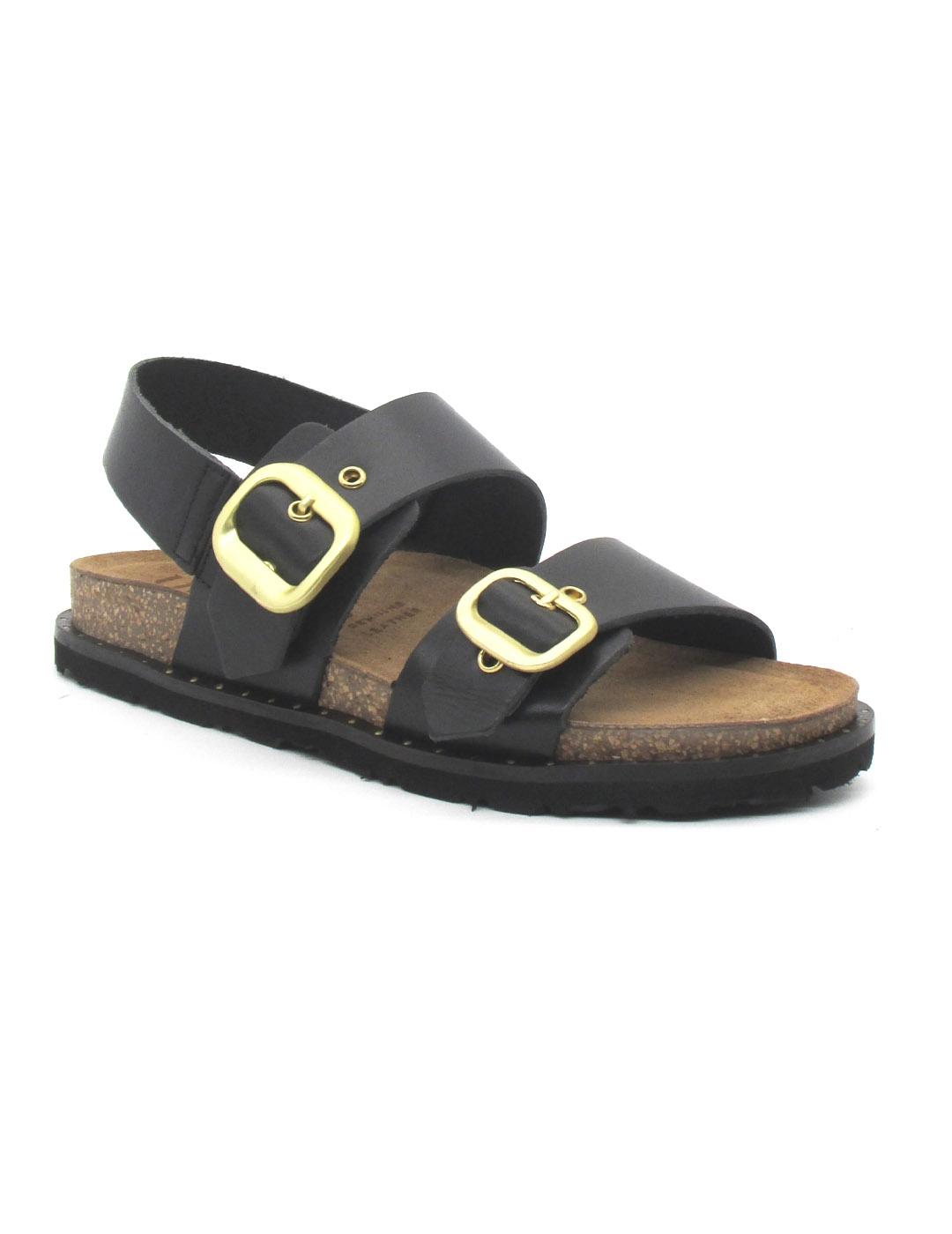 Sandalia Yokono BOLUS-252 de color negro plana para mujer