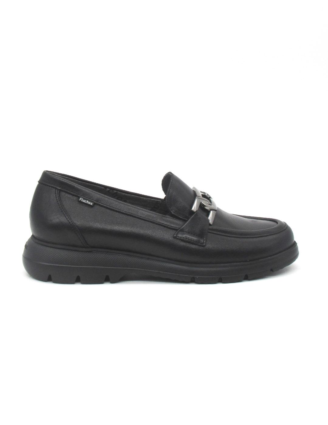 Mocasin Fluchos F1794  negro piel para mujer