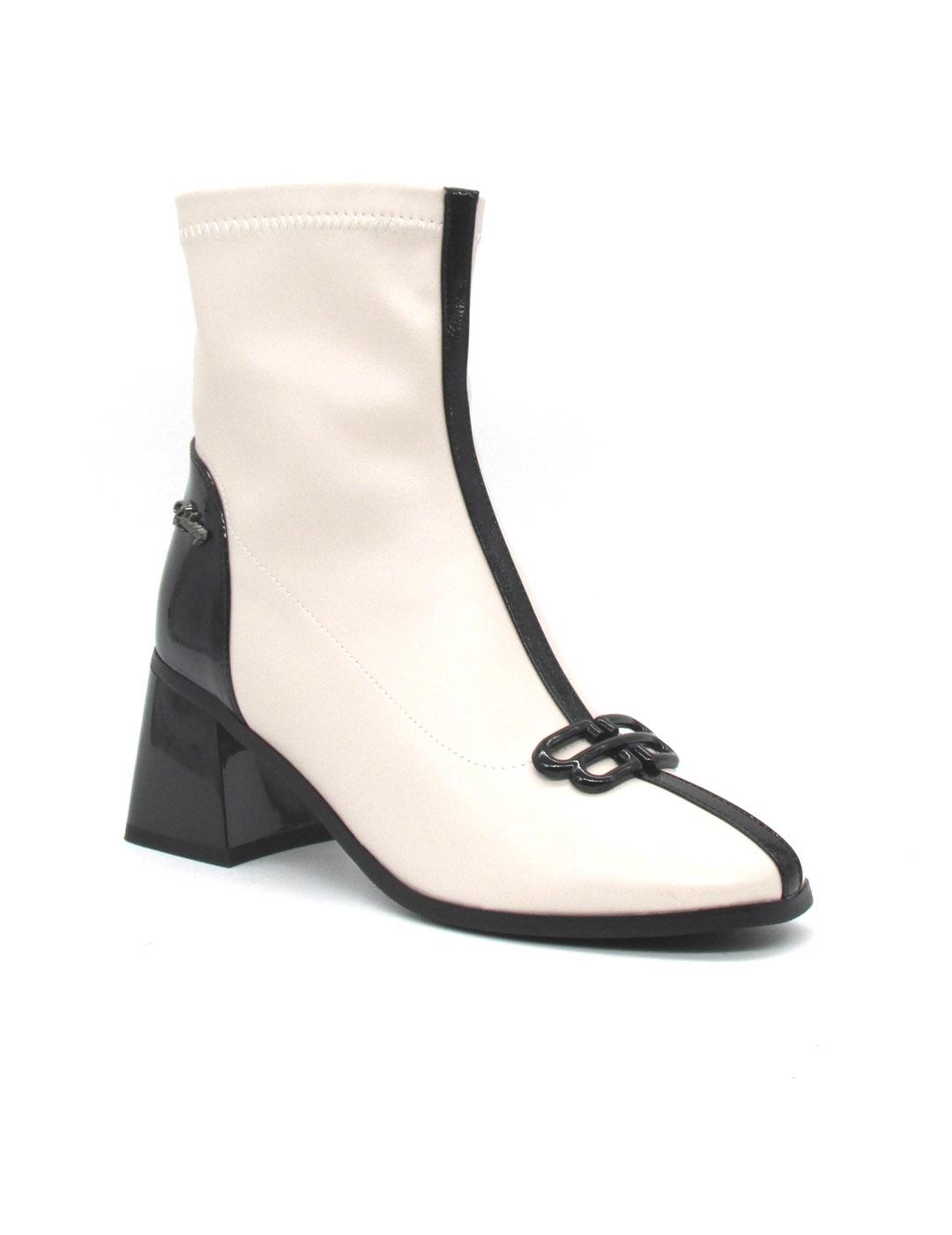 Botin Rock Away 84581B blanco/negro tacon mujer